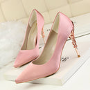 9219-2 Korean fashion sexy metal with women's shoes stiletto high-heeled shallow mouth pointed satin slim single shoes wedding shoes